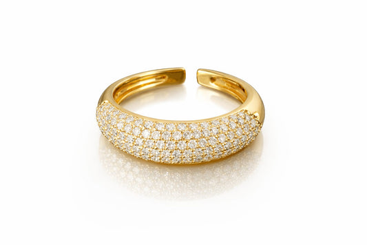 Adjustable American Diamond Pave Ring for Women – Gold Plated Luxury Statement Band