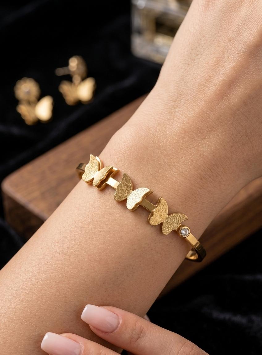Gold Butterfly Adjustable Bracelet for Women | Anti-Tarnish Openable Charm Kada