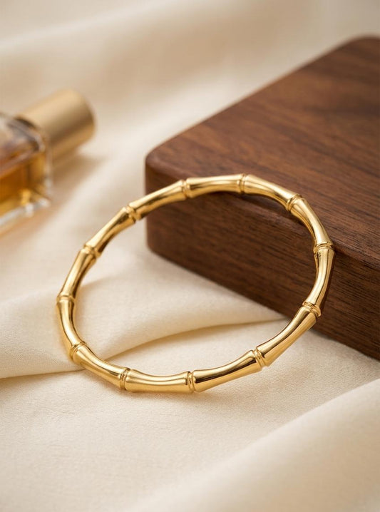 Gold Bamboo Design Openable Bracelet for Women | Anti-Tarnish Sleek Kada