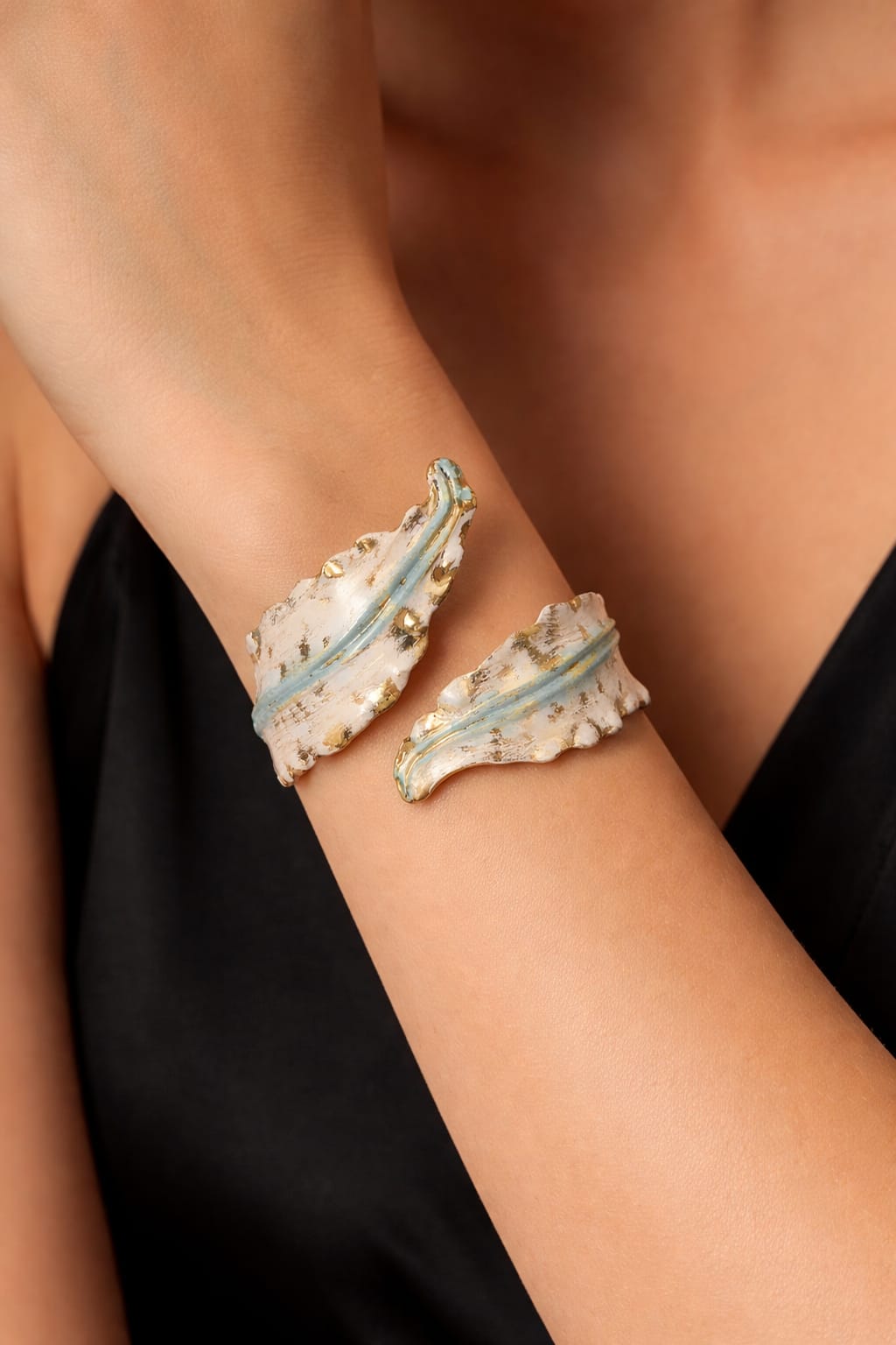 Abstract Enamel Gold-Plated Adjustable Cuff Bracelet for Women | Artistic Statement Bracelet