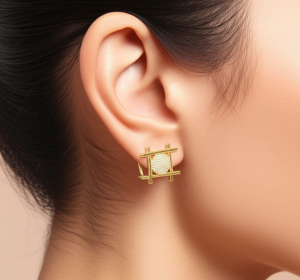 Gold Cage Earrings with Diamond Pave