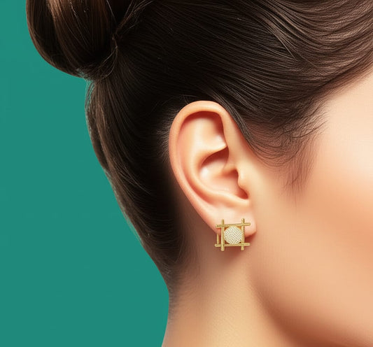 Gold Cage Earrings with Diamond Pave