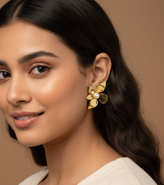 Floral Stud Earrings with Pearl