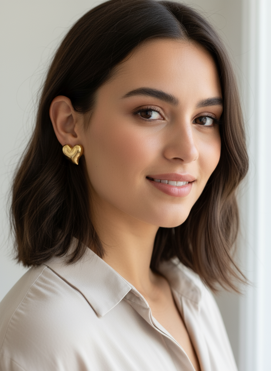 Gold-Tone Puffy Heart Earrings