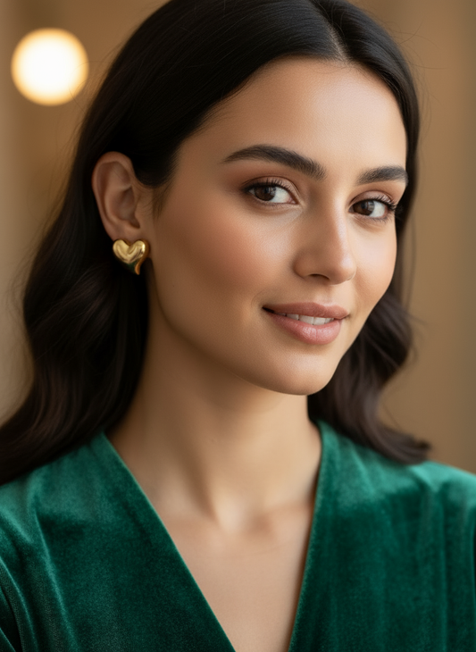 Gold-Tone Puffy Heart Earrings