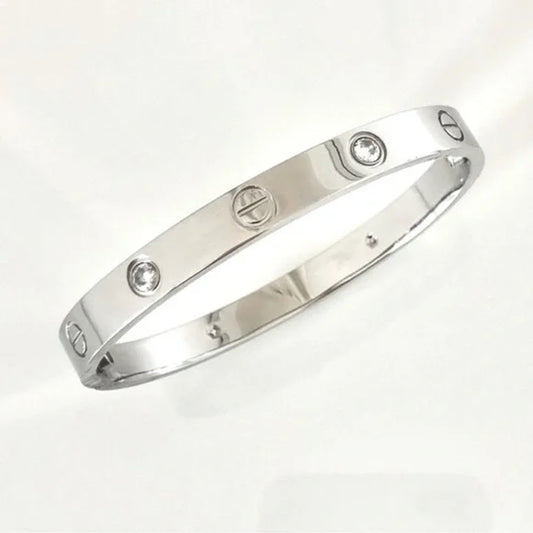 Polished Silver Bracelet with Crystals