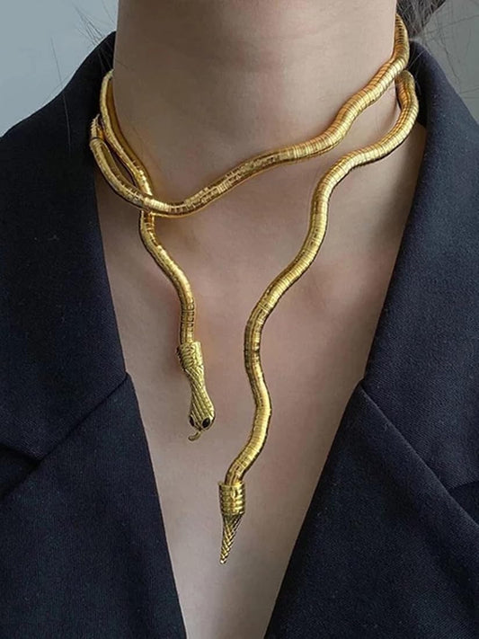 Striking Gold Snake Necklace with Bracelet