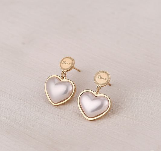 Korean Heart Shaped Pearl Earrings