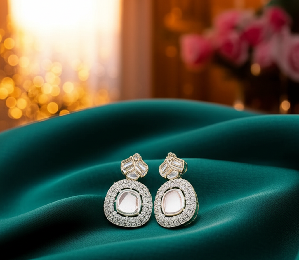 Sparkling Gold Plated Jewelry Set with Uncut Stones