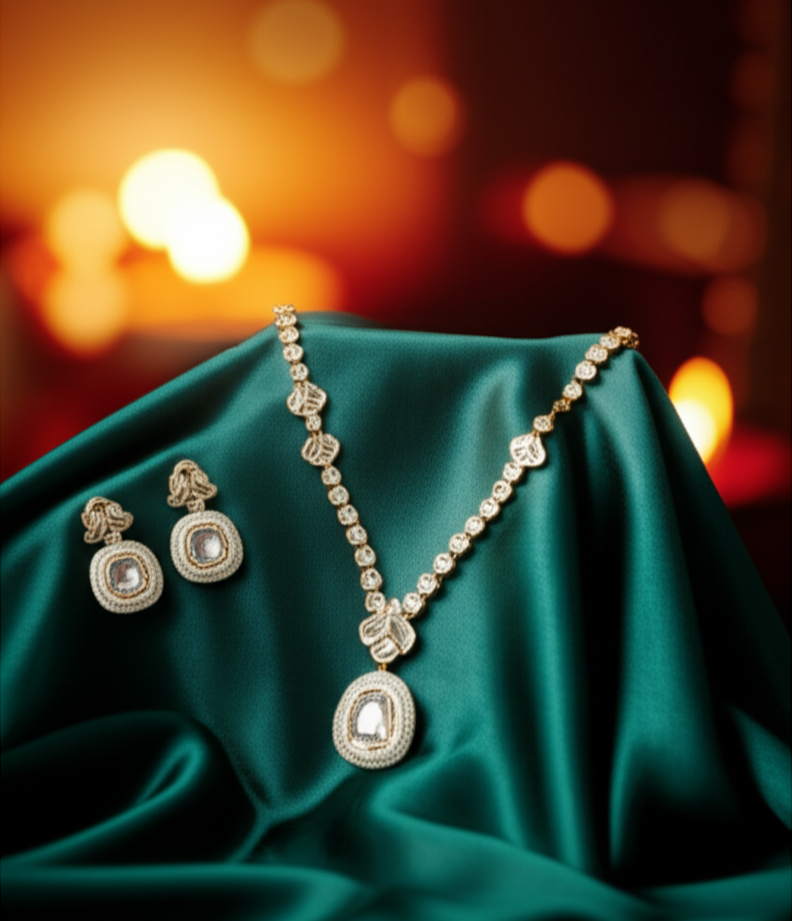 Sparkling Gold Plated Jewelry Set with Uncut Stones