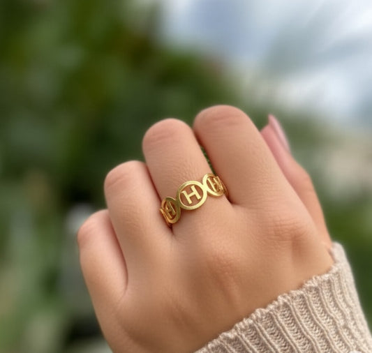 Gold Initial 'H' Cutout Ring