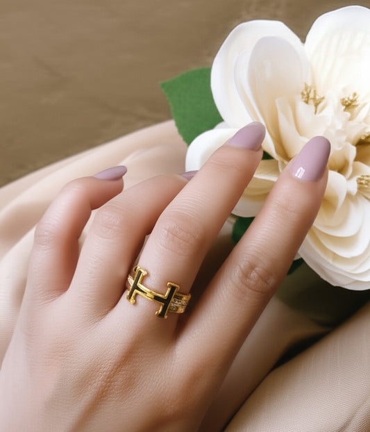 Gold Plated Initial "H" Ring
