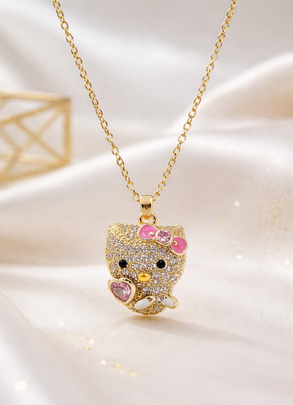 Sparkle Kitty Gold Anti-Tarnish Pendant Necklace