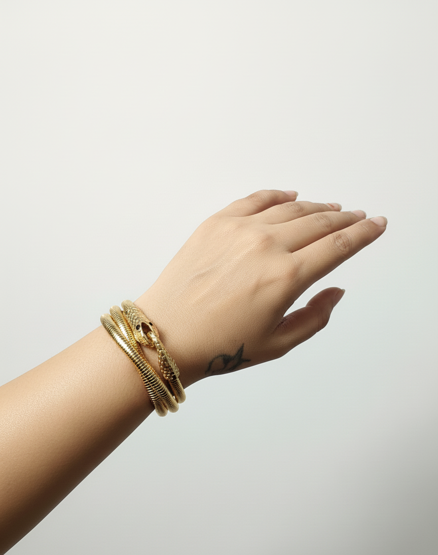 2-in-1 Gold Snake Coil Bracelet & Choker