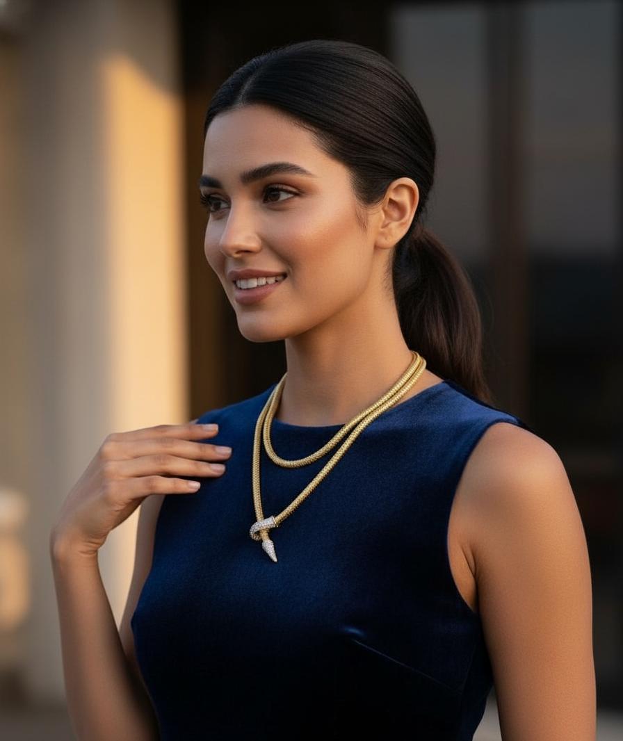 Golden Serpent Embrace Necklace