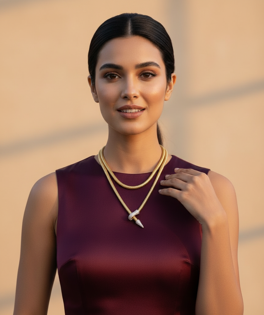 Golden Serpent Embrace Necklace