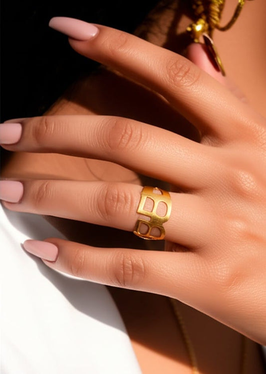 Gold "BB" Letter Cutout Ring