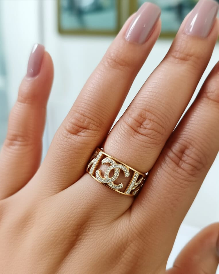 Sparkling Wide Band Cutout Ring