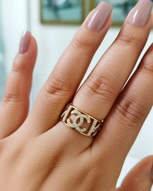 Sparkling Wide Band Cutout Ring