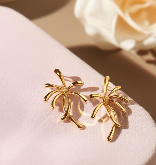 Gold Palm Leaf Drop Earrings