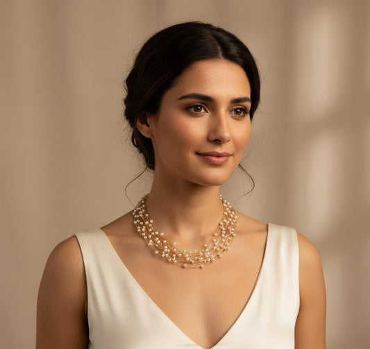 Golden Threads Pearl Cascade Necklace