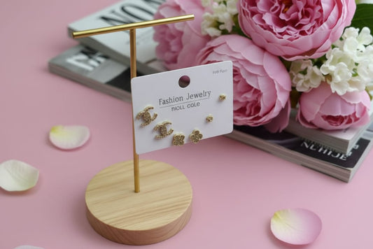 Versatile Stud Earring Set | 3 Pairs of Gold-Plated Studs