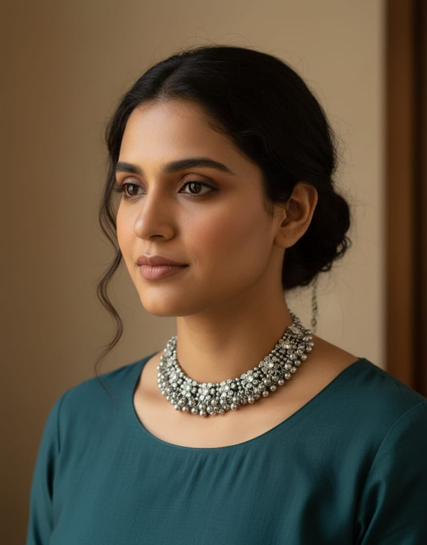 Oxidized Silver Choker with Ghungroo Bells
