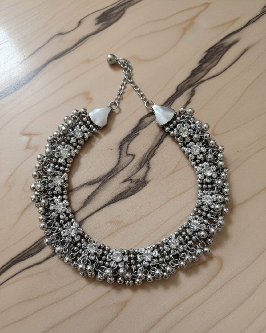 Oxidized Silver Choker with Ghungroo Bells