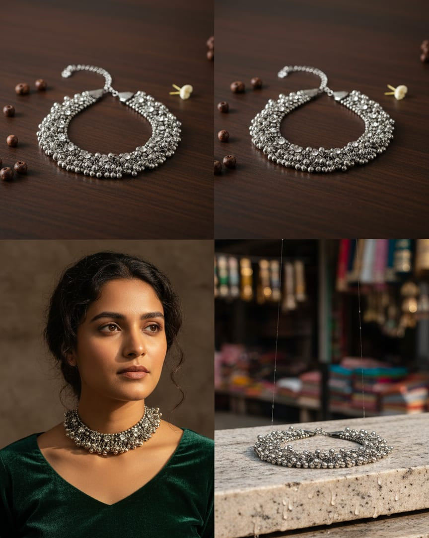 Oxidized Silver Choker with Ghungroo Bells
