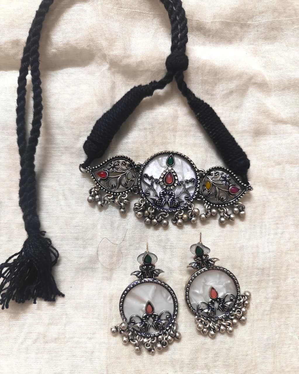 "Heritage Bloom" Oxidized Silver Choker & Earring Set