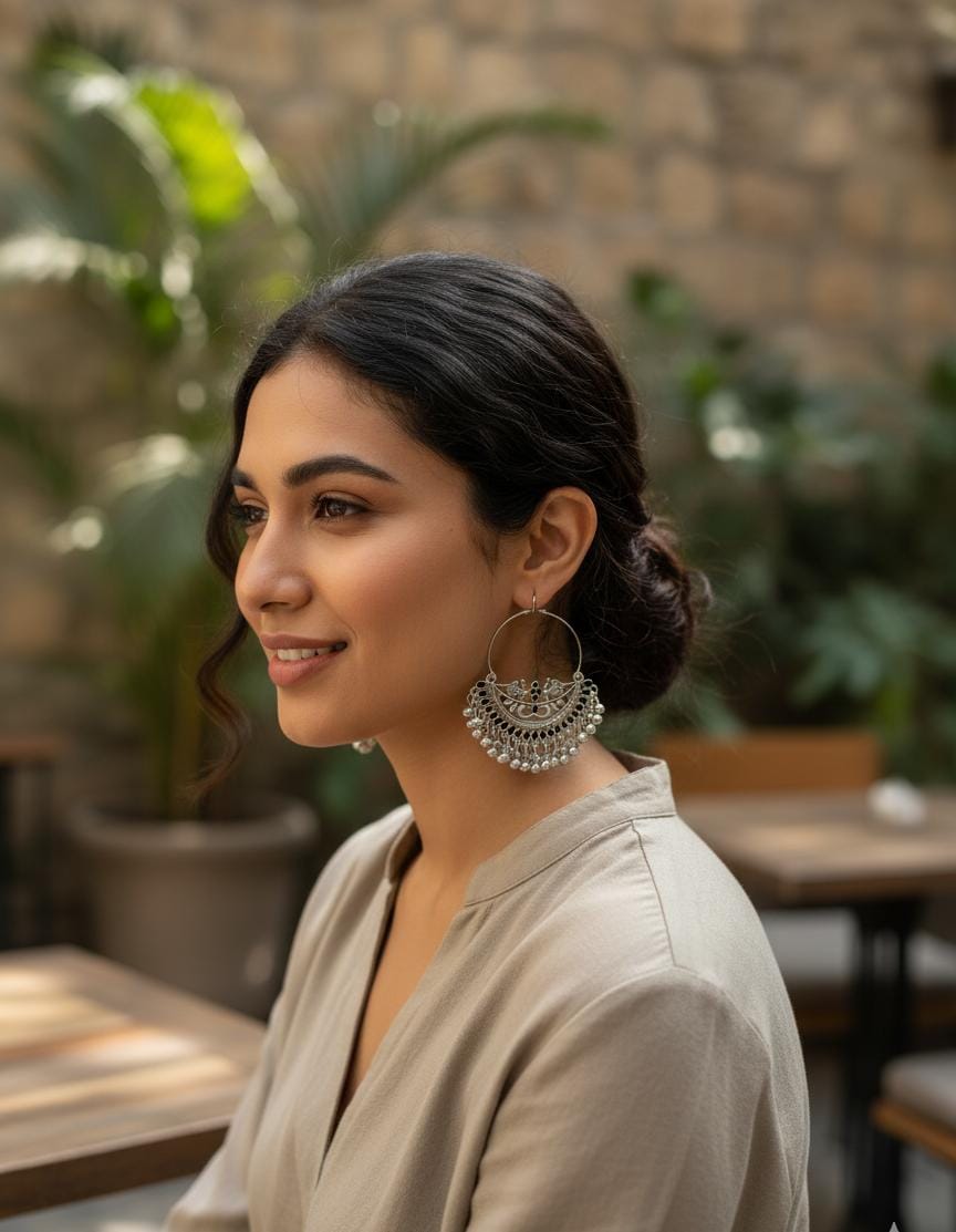 Oxidized Silver Peacock & Ghungroo Earrings