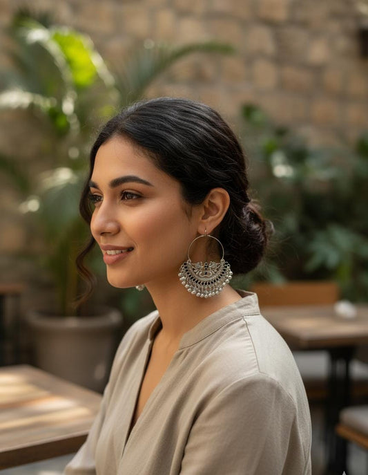 Oxidized Silver Peacock & Ghungroo Earrings