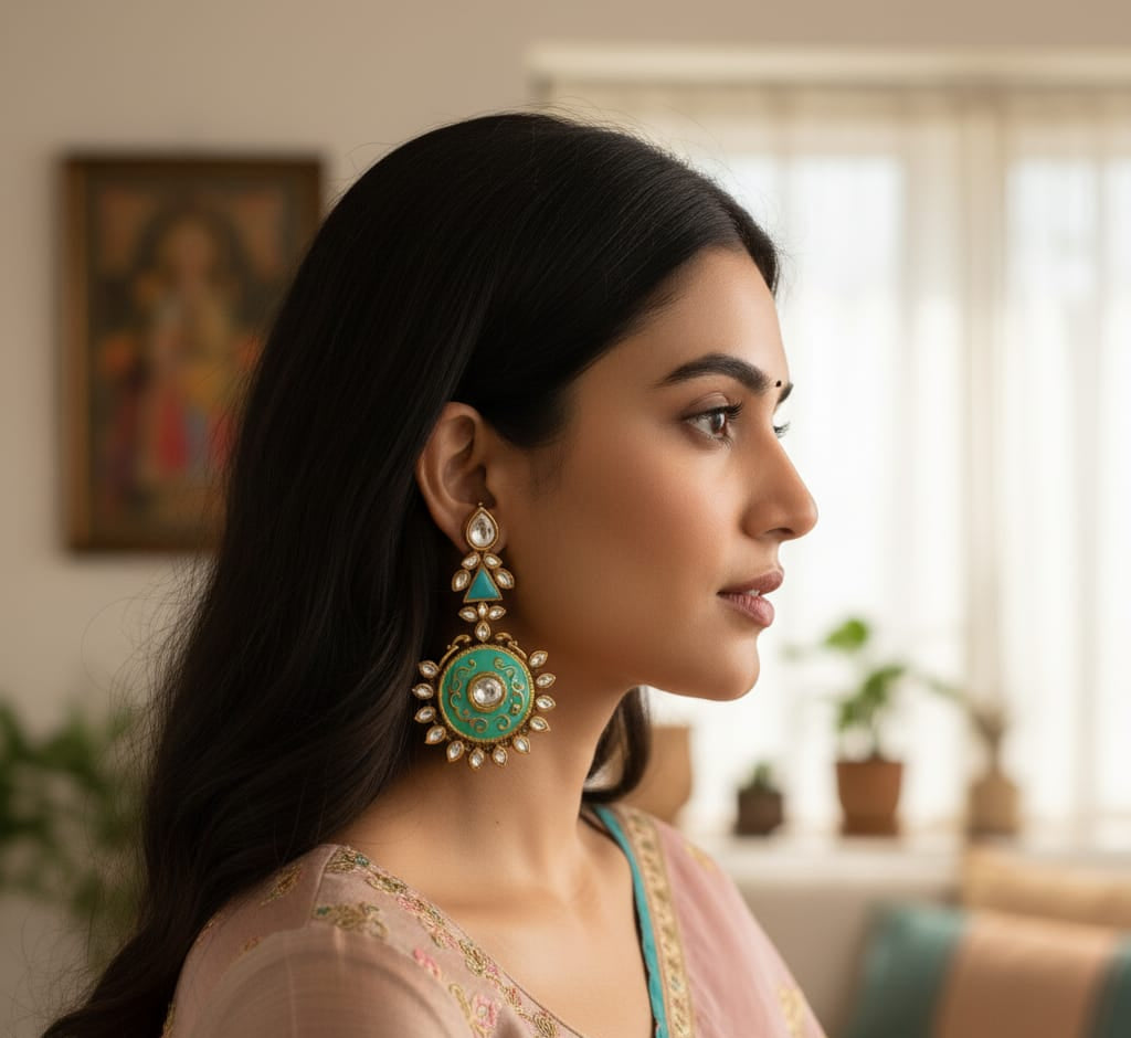 Aqua Oasis Kundan & Enamel Earrings