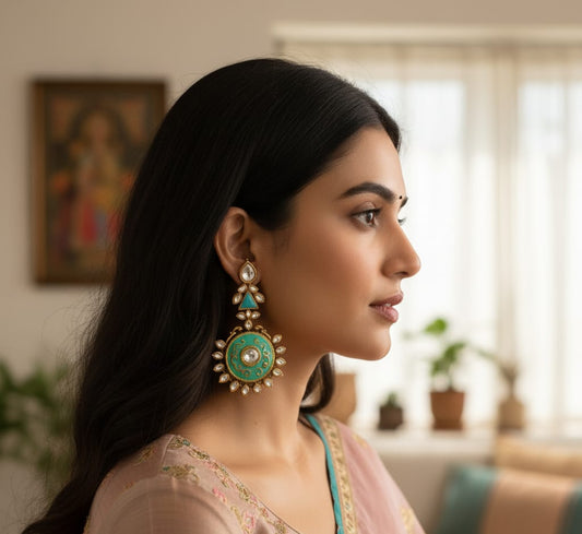 Aqua Oasis Kundan & Enamel Earrings