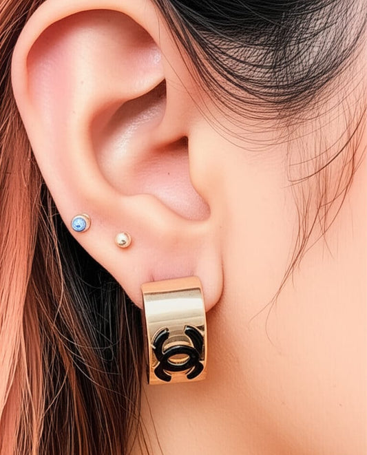Vintage rose Gold & Black Stud Earrings