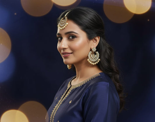 "Aarohi" Kundan & Pearl Maangtika with Matching Chandbali Earrings