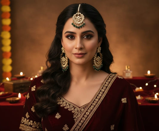 The 'Aisha' Kundan & Emerald Tassel Set