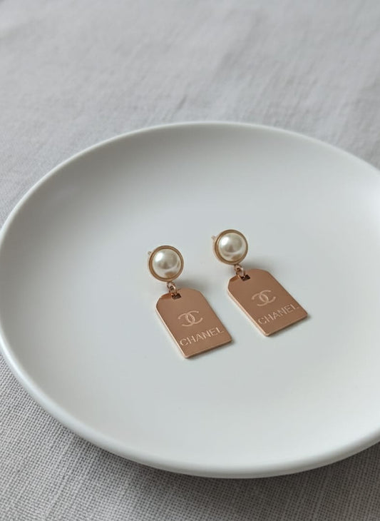 Pearl Drop Luxe Tags Earrings