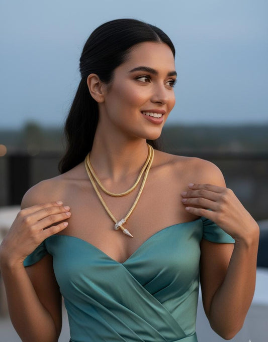 Golden Serpent Embrace Necklace