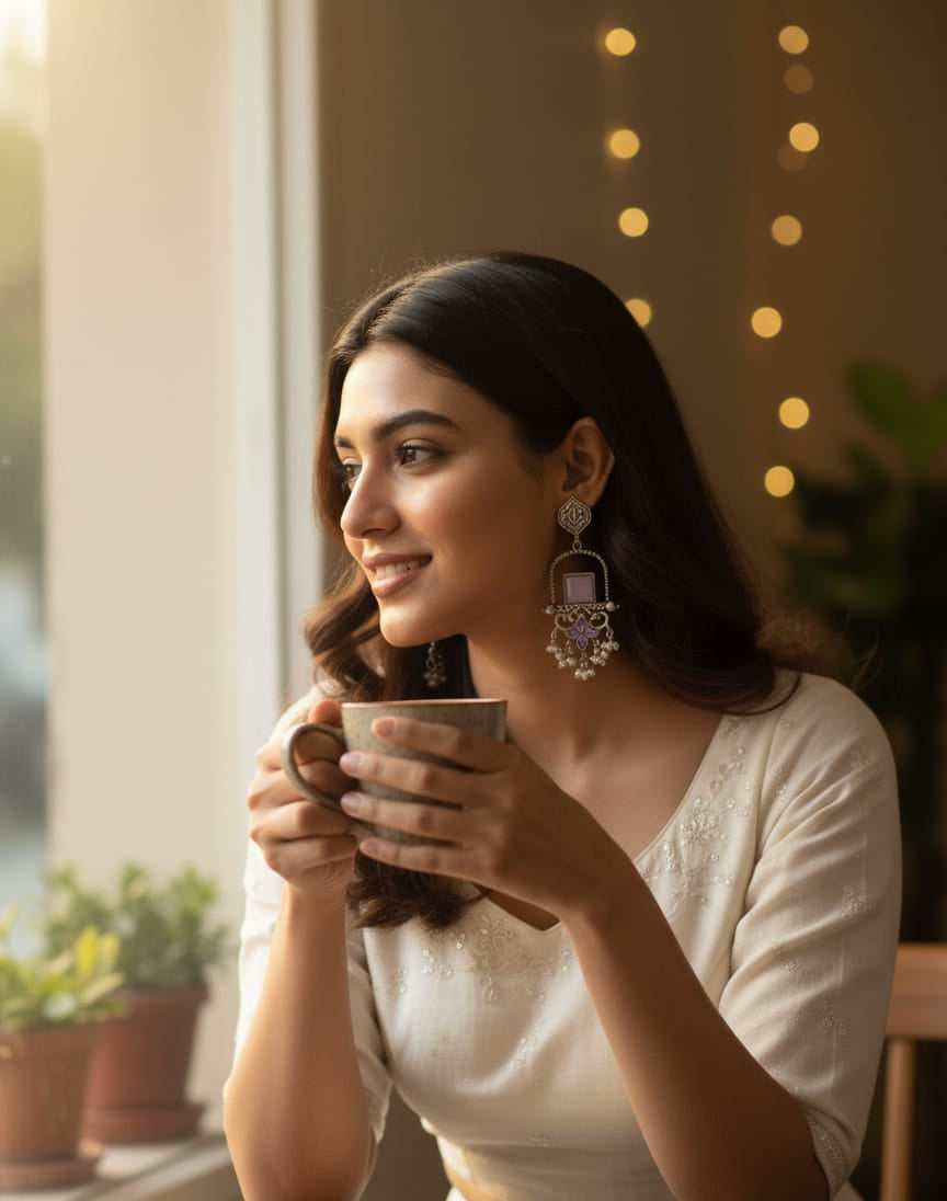 Vintage Silver-Plated Lavender Stone Statement Dangler Earrings
