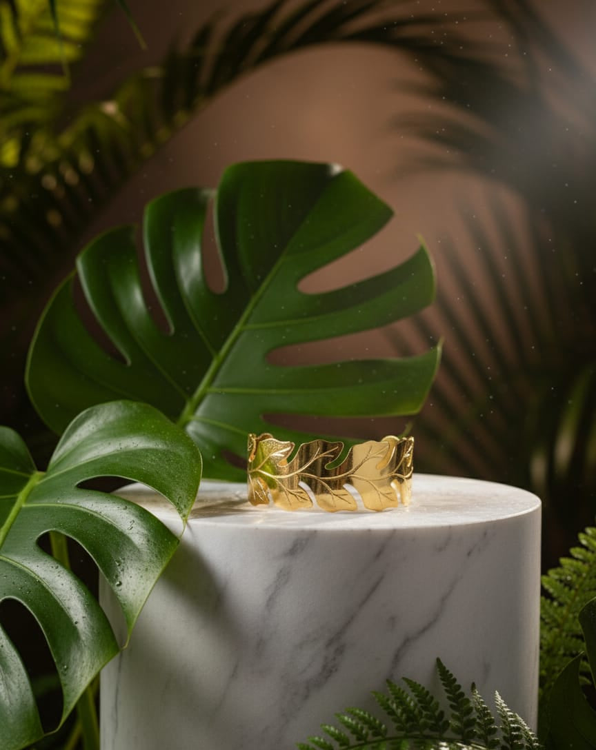 Gold-Plated Adjustable Leaf Cuff Bracelet