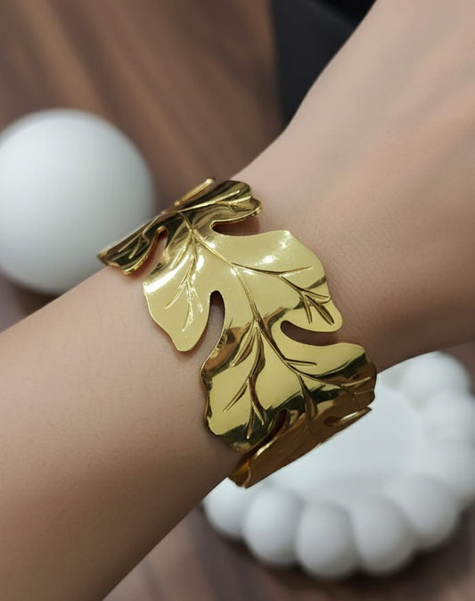 Gold-Plated Adjustable Leaf Cuff Bracelet