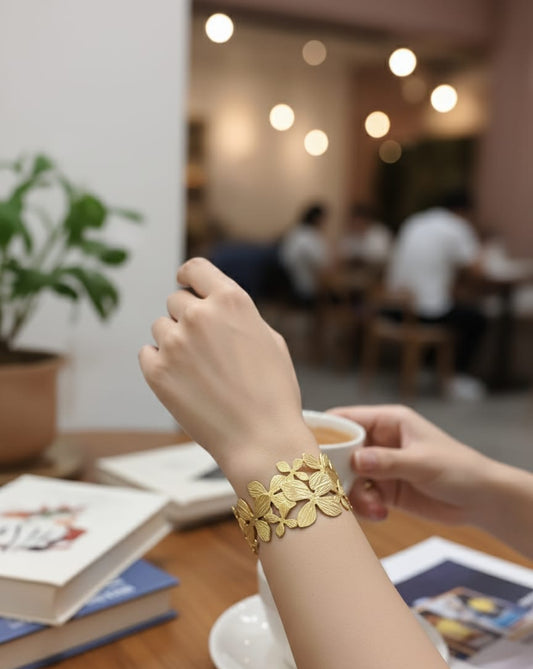 Gold-Plated Adjustable Floral Cutwork Bracelet