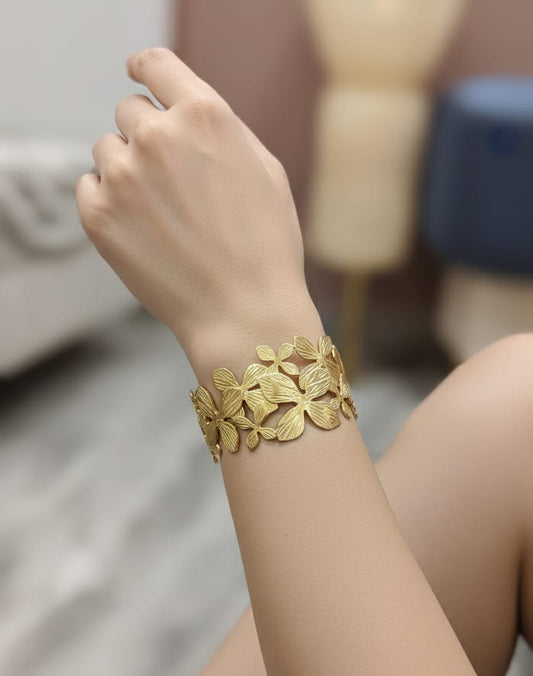 Gold-Plated Adjustable Floral Cutwork Bracelet