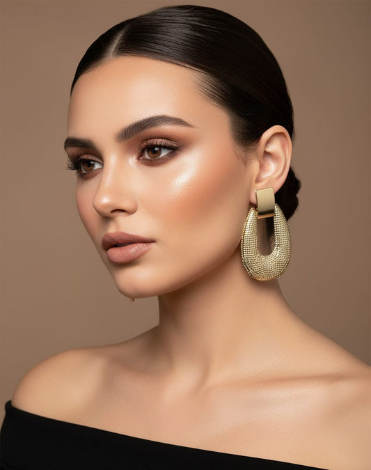 Gold-Toned Anti-Tarnish Textured Oval Statement Earrings