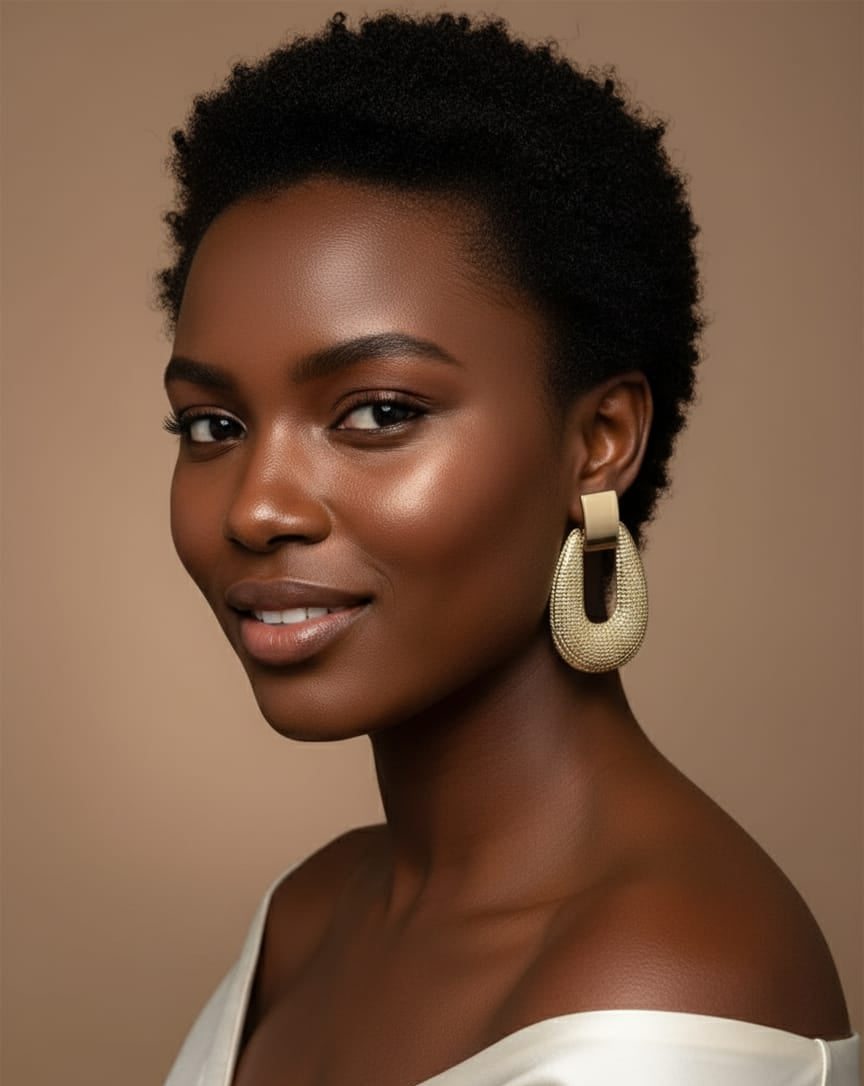 Gold-Toned Anti-Tarnish Textured Oval Statement Earrings