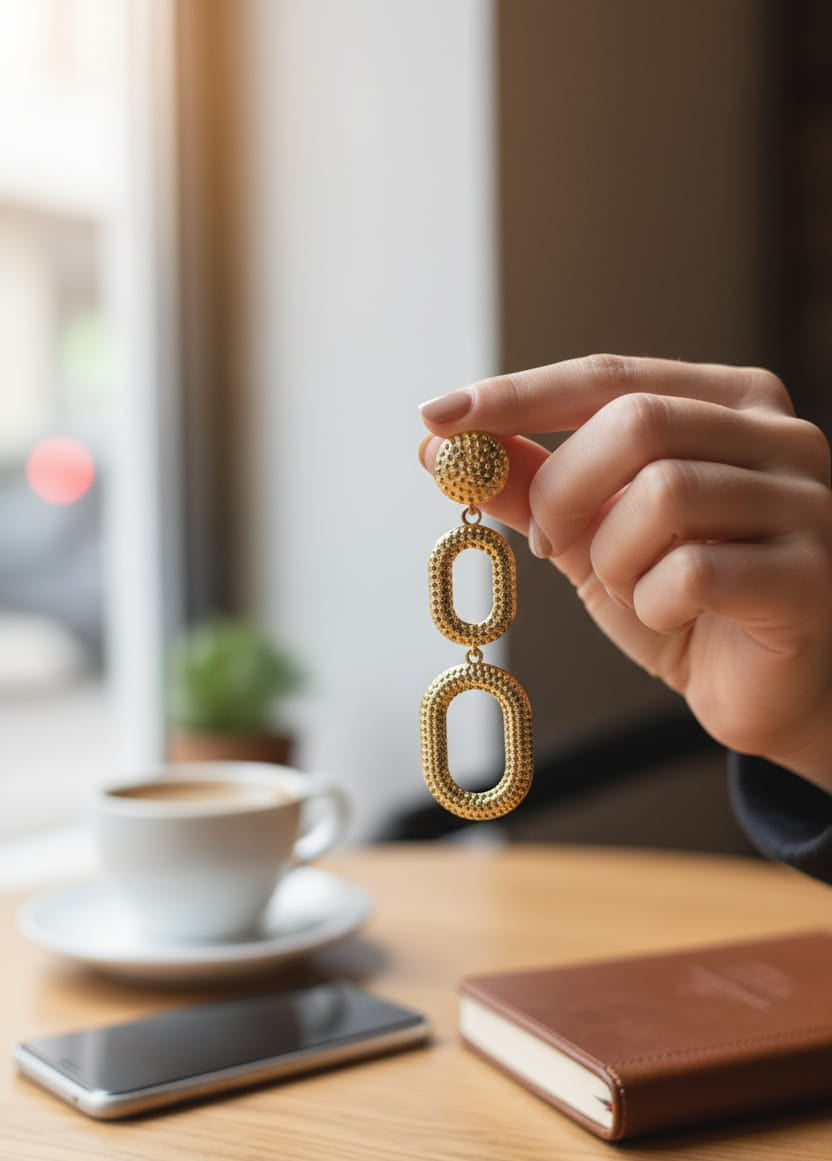 Gold-Toned Anti-Tarnish Triple Linked Oval Statement Earrings