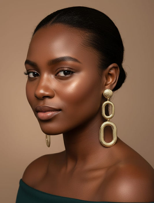 Gold-Toned Anti-Tarnish Triple Linked Oval Statement Earrings
