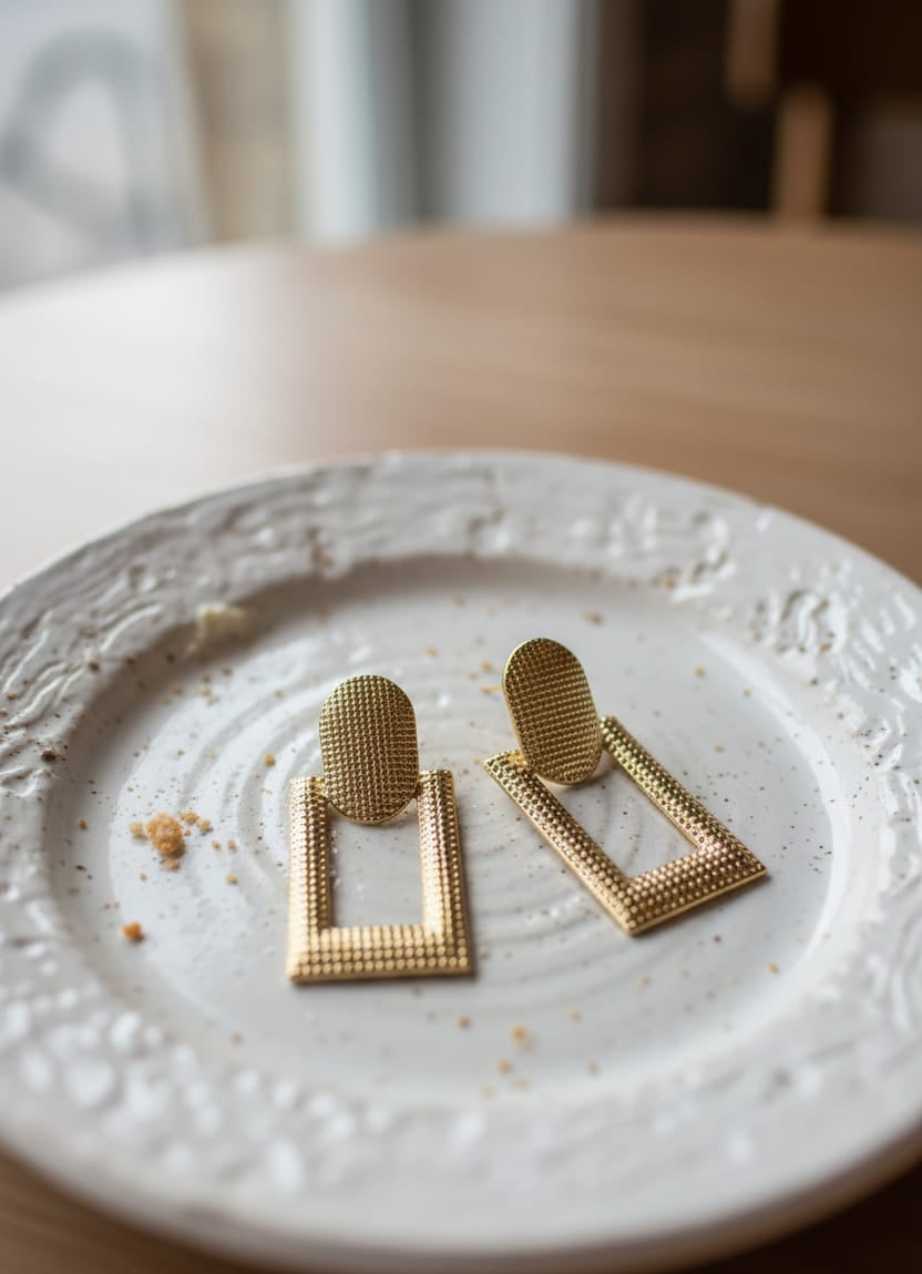 Gold-Toned Anti-Tarnish Geometric Rectangle Statement Earrings