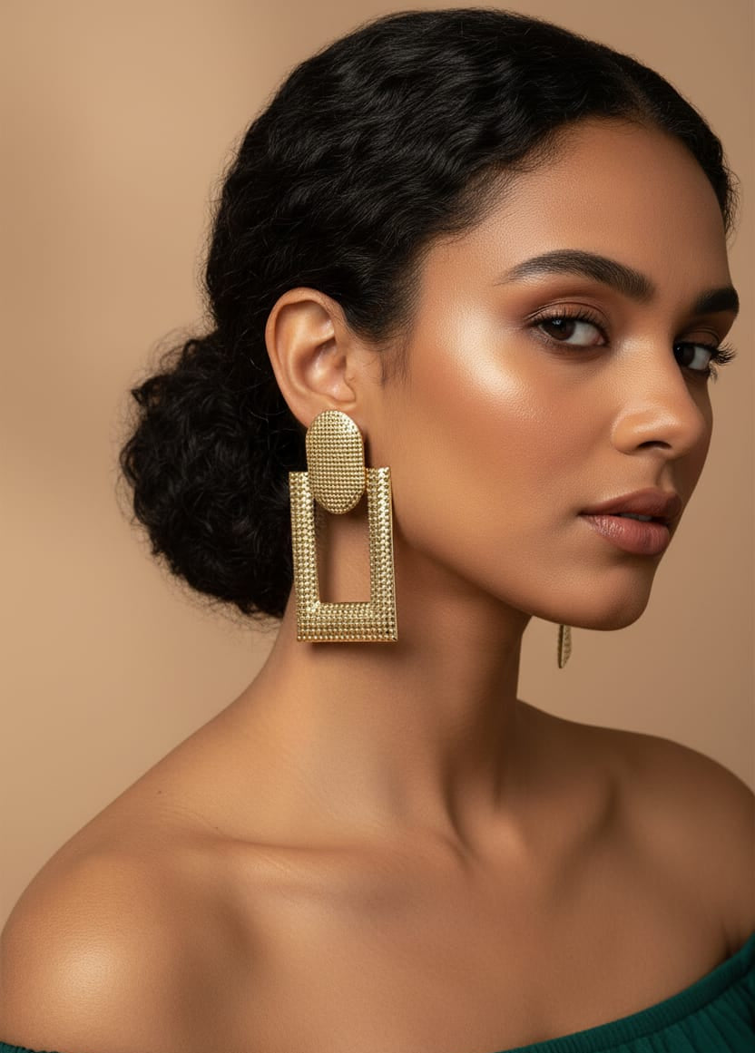 Gold-Toned Anti-Tarnish Geometric Rectangle Statement Earrings